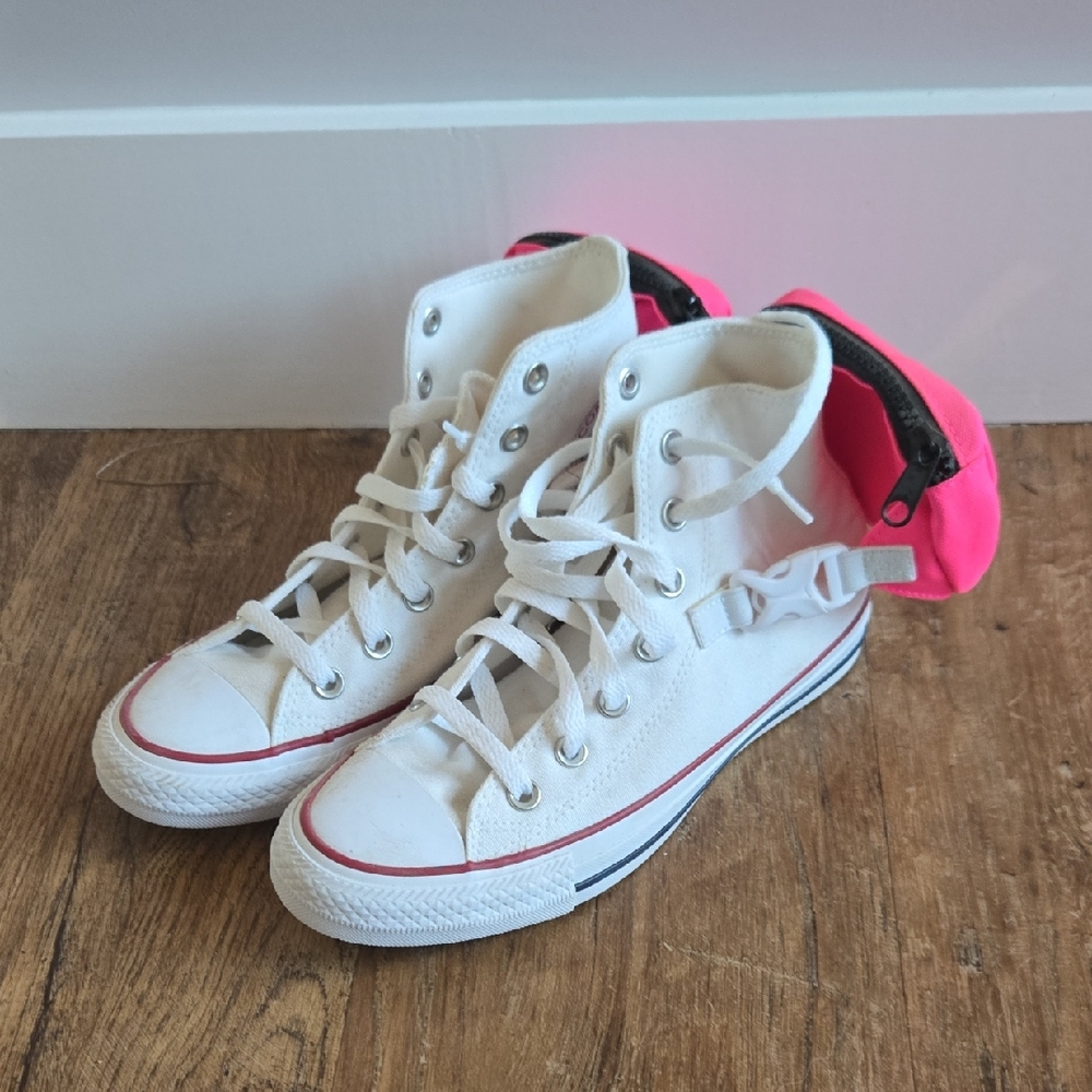 Converse White and Pink High-Top Sneakers